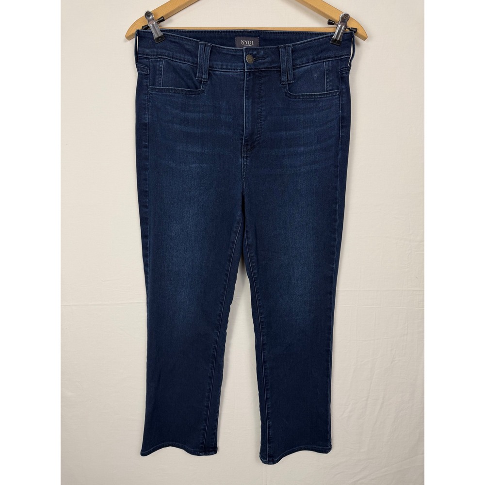 NYDJ Straight Leg Jeans Womens 10 High Rise Dark Wash Stretch Classic Preppy